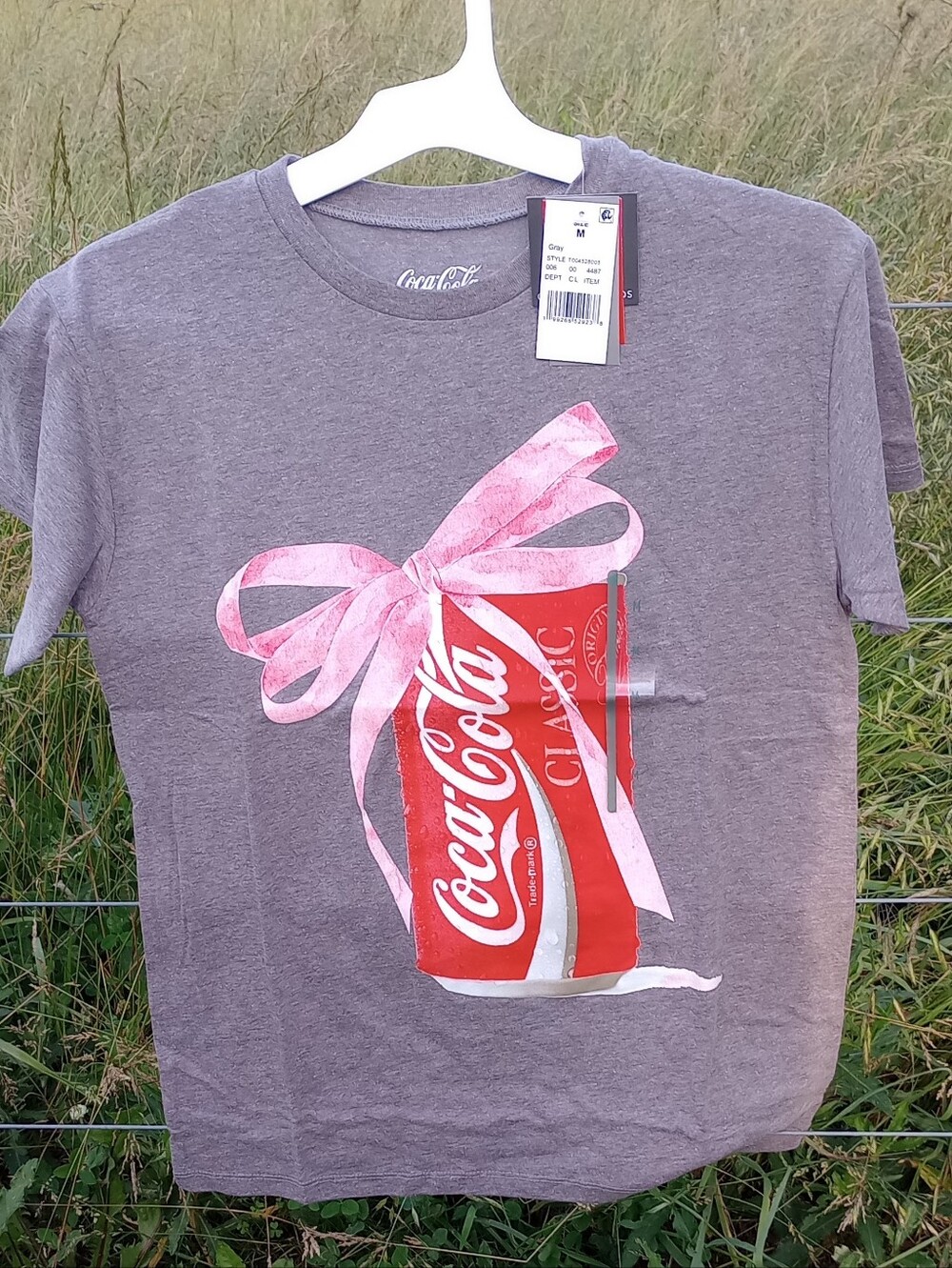 NWT Coca Cola Gray Tee with Red Can and Pink Bow Graphic Multiple Sizes & Quant